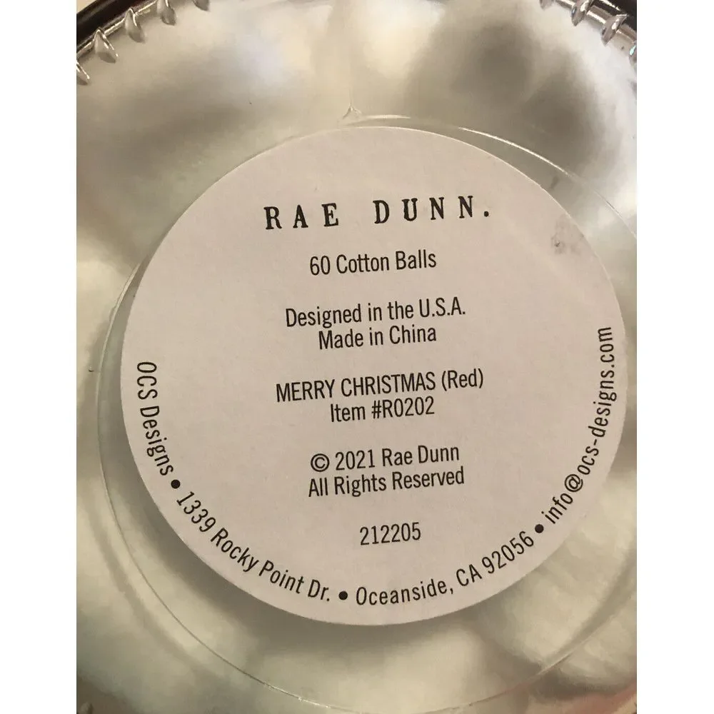 New Sealed Rae Dunn Merry Christmas Cotton‎ Ball Jar With Lid 60 Balls